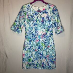Lily Pulitzer Floral Patterned Dress with Blue and Pink Accents